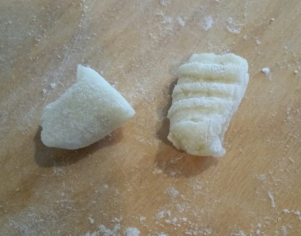 You can prepare the gnocchi with or without the ridges. We used the tines of a fork to make the ridges.
