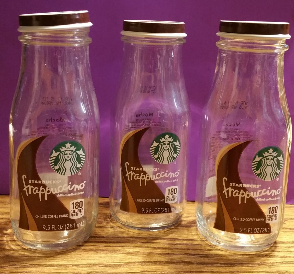 Empty Starbucks frappuccino bottles--ready for a make-over!