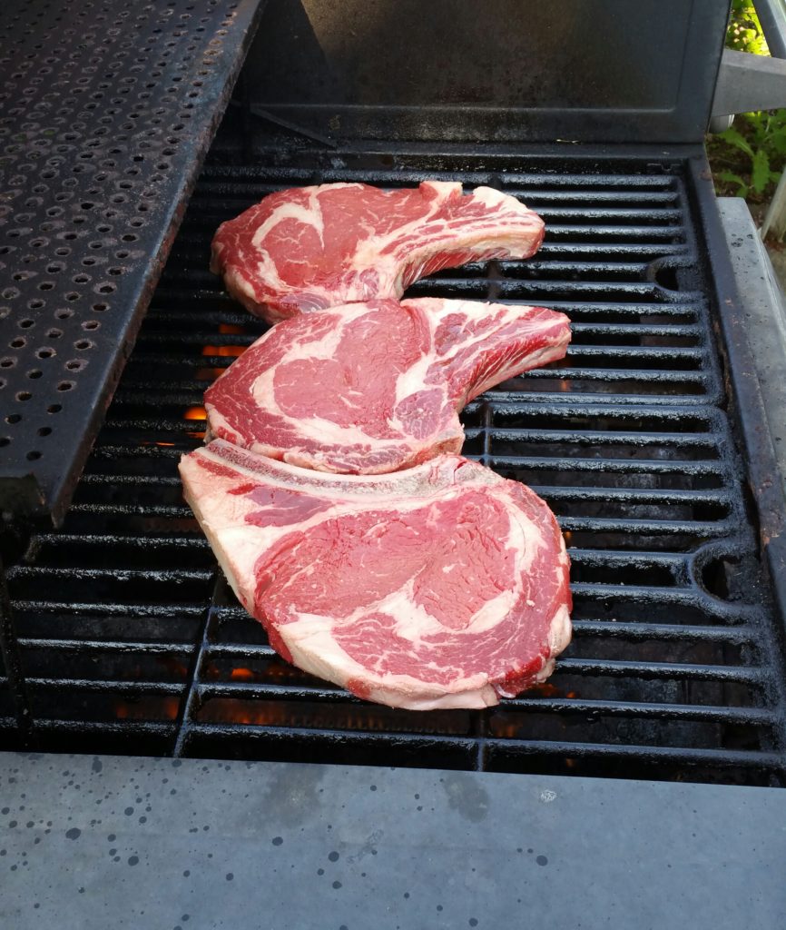 To state the obvious, the steaks are on the grill!