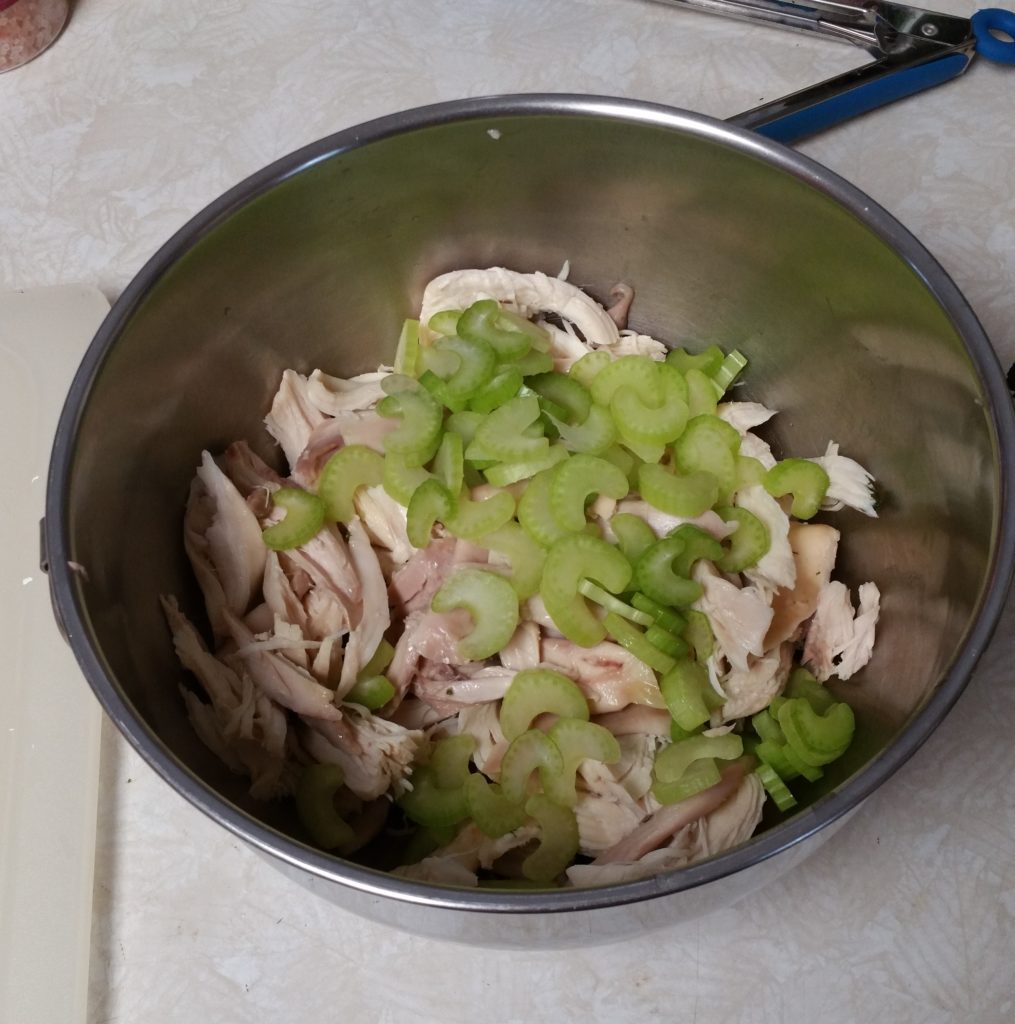 Early stage of the chicken salad.
