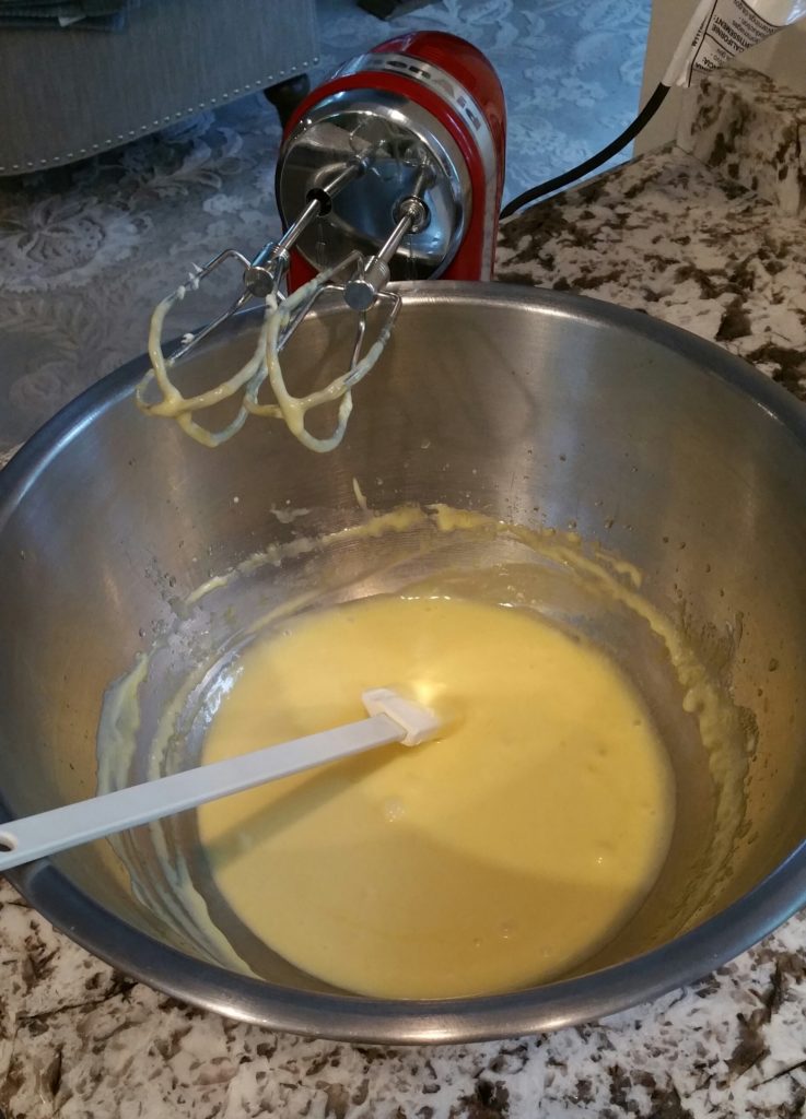 Egg yolks + sugar syrup + vanilla + mascarpone