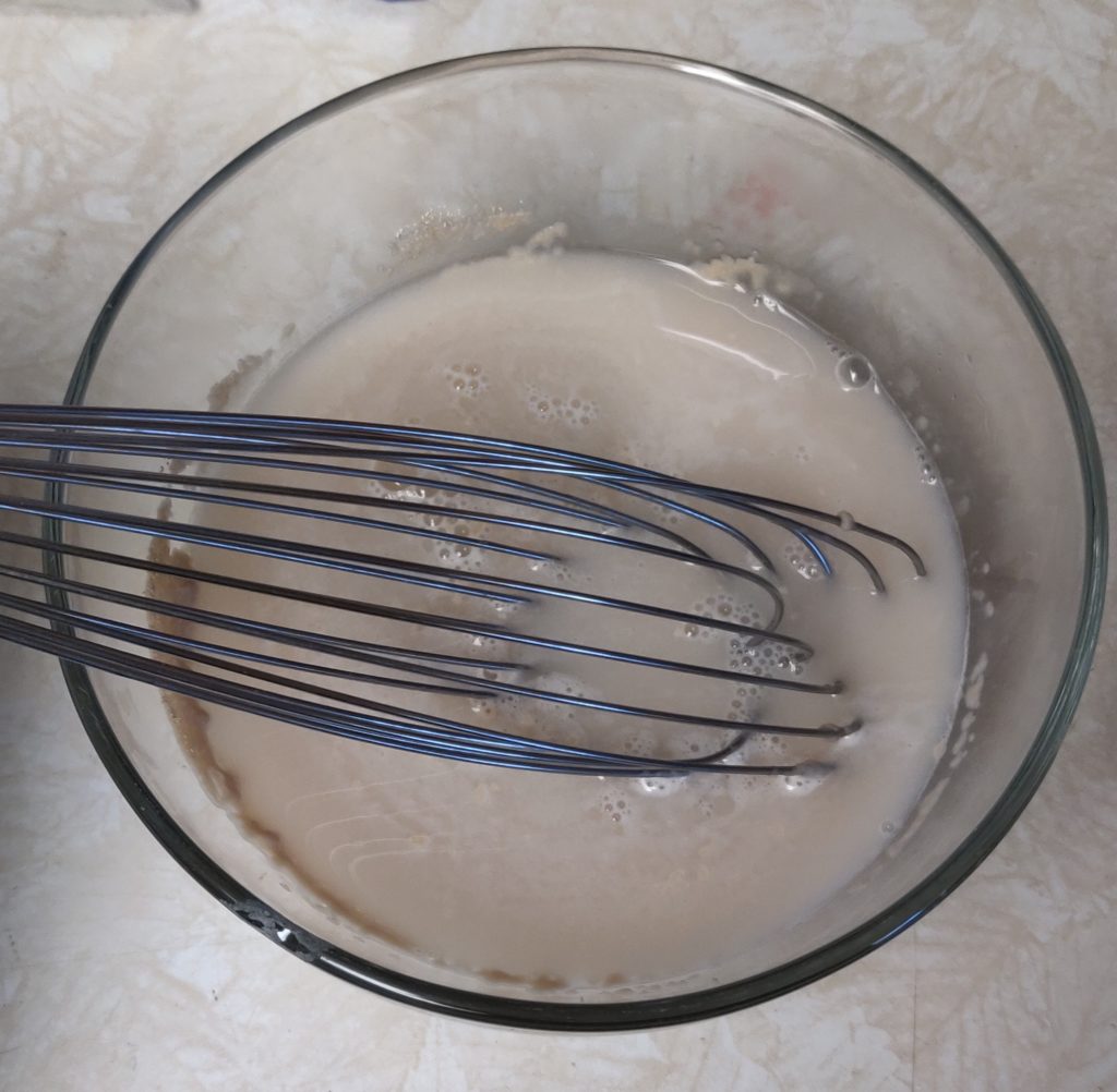 Prepping the yeast mixture.