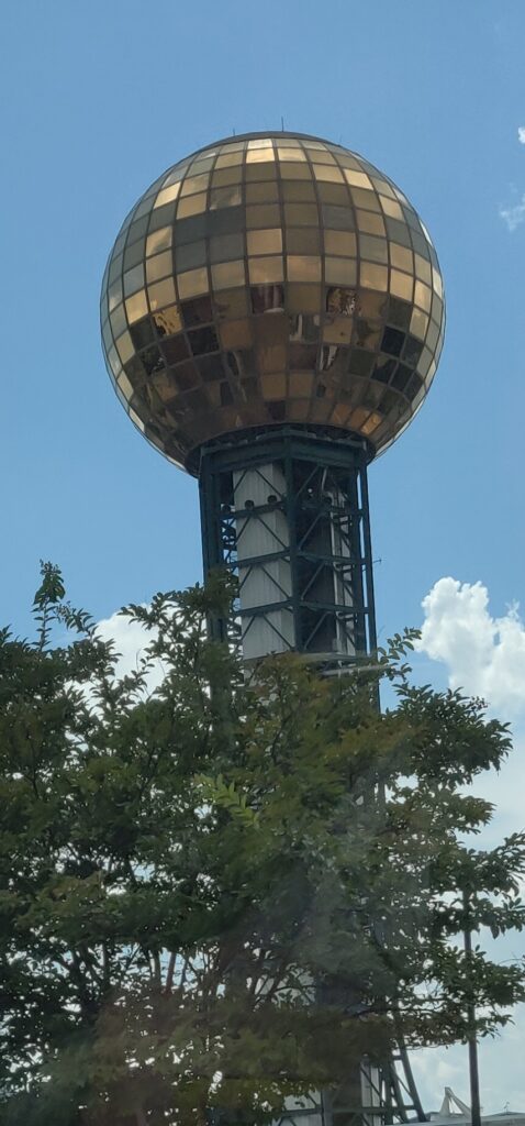 Sunsphere in Knoxville, TN. This was built for the 1982 World's Fair. (This was taken on a different day, but we still saw it from the trolley.)
