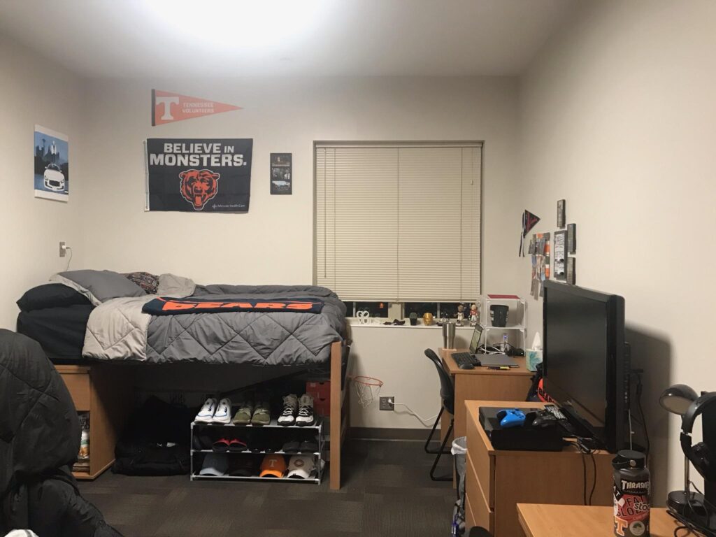 This is his completed dorm room at UTK!  It was not completely like this when we were last there.  He added more personal touches after the move-in day.