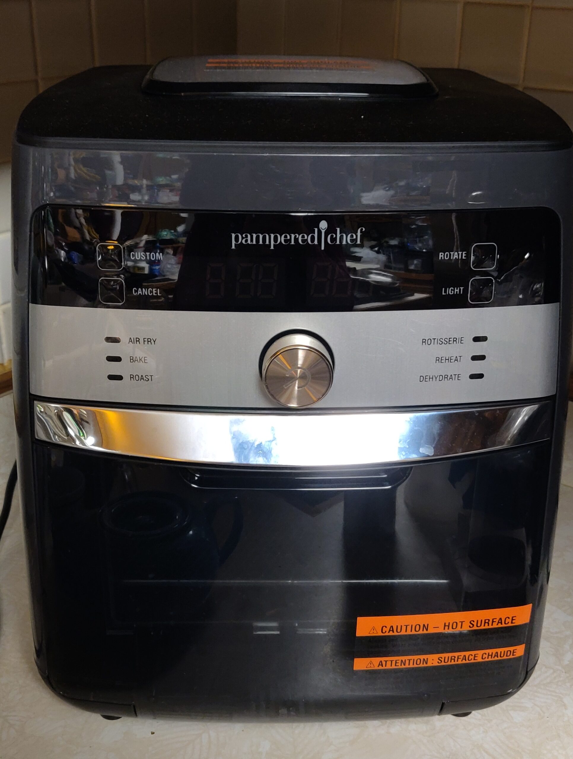 The air fryer may not look too exciting sitting on my counter, but I look forward to testing it out!  This can be used as an air fryer, rotisserie, dehydrator, and more!