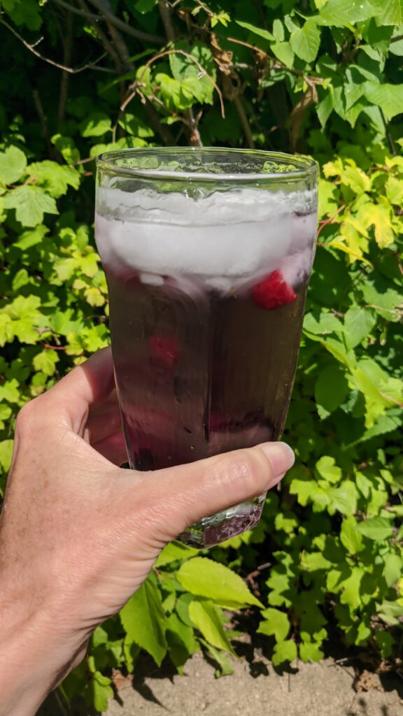 I was surprised by the color. This is what you get when you pour Tiesta Tea Lean Green Machine (light citrus green tea) over ice and some frozen mixed berries. The berry color is powerful! It was also delicious and refreshing!