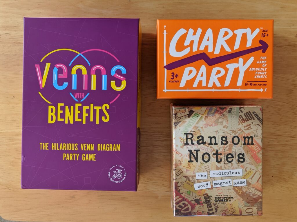 I was introduced to Ransom Notes by some good friends.  It was such a positive experience (LOTS OF LAUGHING!) that I took advantage of a sale, had high hopes, and purchased several games from the same company.  They are all a lot of fun!